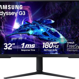 Samsung 32-Inch Odyssey G3 (G30D) Series FHD Gaming Monitor, 1ms, 180Hz, AMD FreeSync, Adjustable Stand, Black Equalizer, Virtual Aim Point, Eye Saver Mode, Flicker-Free, LS32DG302ENXZA